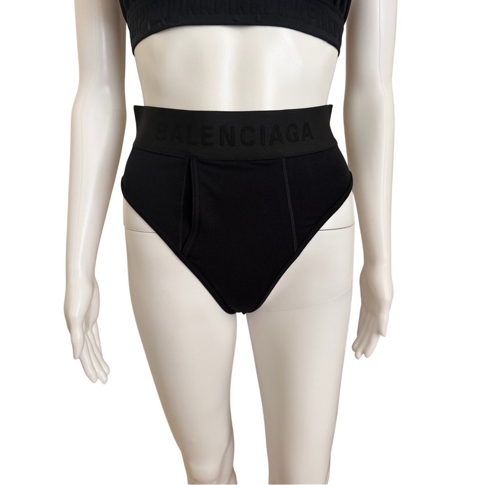 Balenciaga Black High-Rise Logo Stretch Cotton Jersey Briefs Size Small